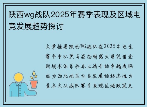 陕西wg战队2025年赛季表现及区域电竞发展趋势探讨